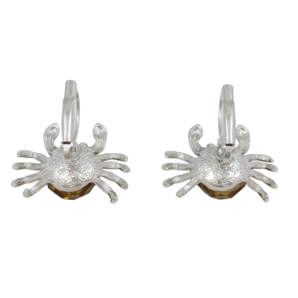 Brown Bead Crab with Black Eyes Pierced Leverback Earring - SPA914E