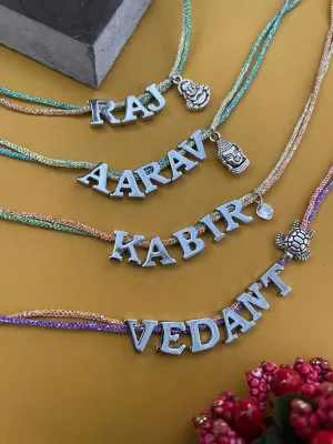 Build Your Own Rakhi- Design Your Brothers SIlver Plated Name Rakhi With Customized Charms