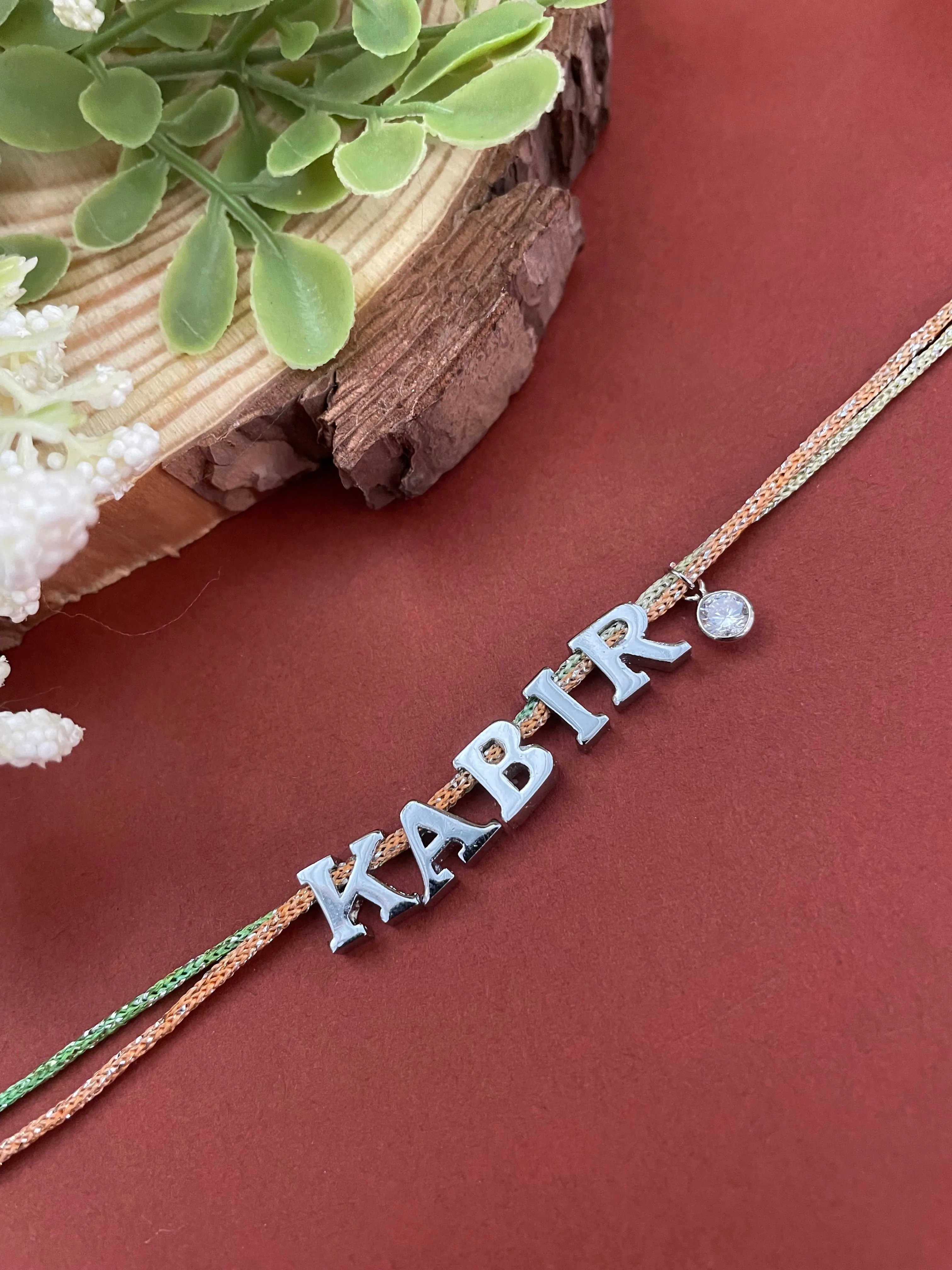 Build Your Own Rakhi- Design Your Brothers SIlver Plated Name Rakhi With Customized Charms