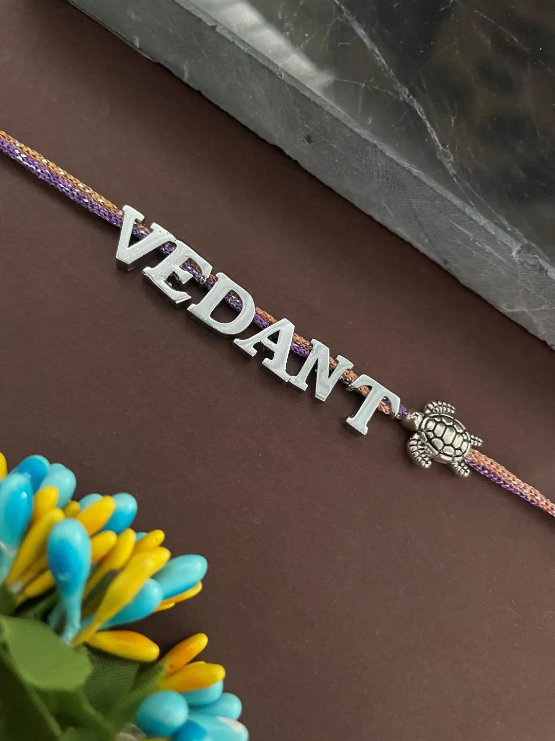 Build Your Own Rakhi- Design Your Brothers SIlver Plated Name Rakhi With Customized Charms