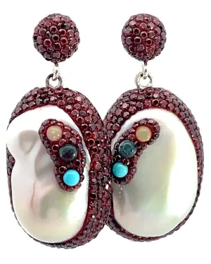 Burgundy Crystal Oval Pearl Drop Sterling Silver Earrings