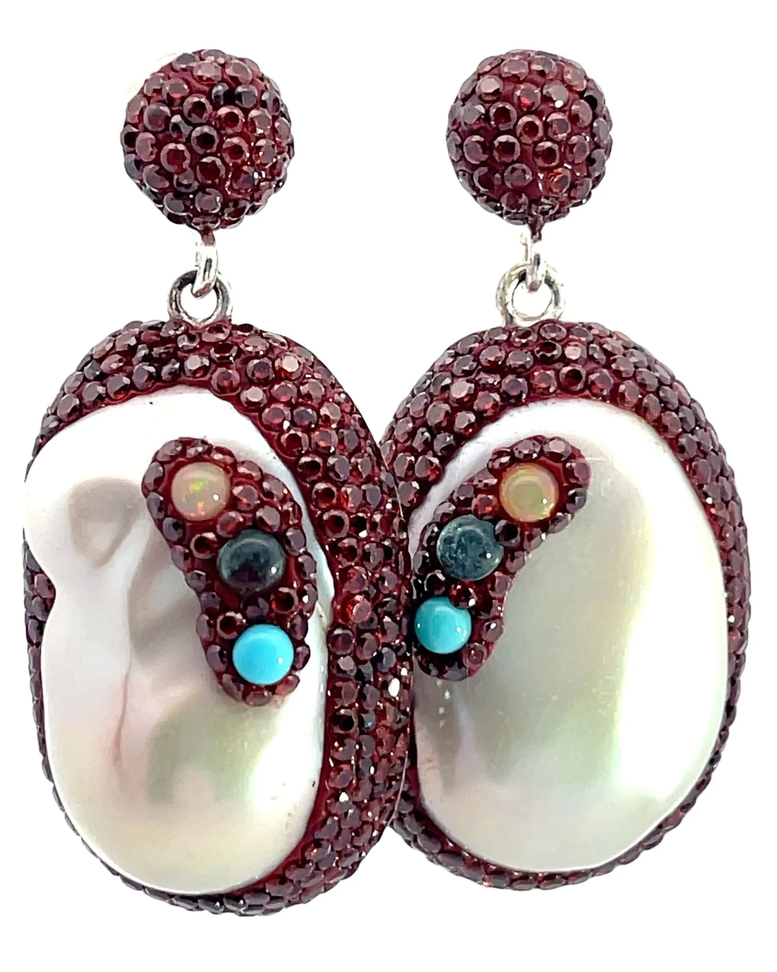 Burgundy Crystal Oval Pearl Drop Sterling Silver Earrings