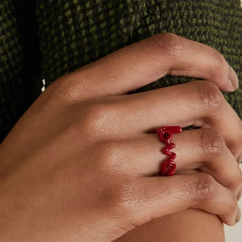 CANNER Red LOVE Letter Rings For Women Charming Colors Enamel Dripping Oil Rings For Lovers Ins Valentine's Day Anillos Jewelry