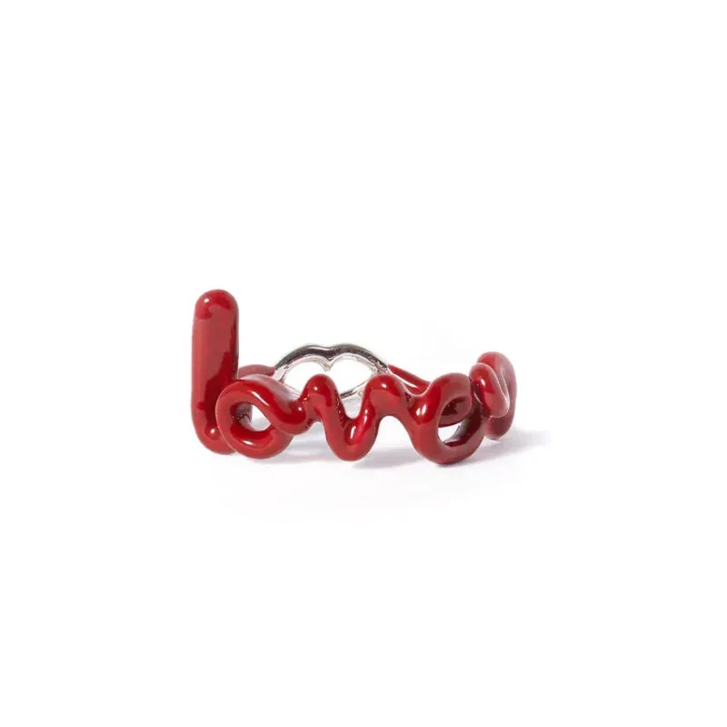 CANNER Red LOVE Letter Rings For Women Charming Colors Enamel Dripping Oil Rings For Lovers Ins Valentine's Day Anillos Jewelry