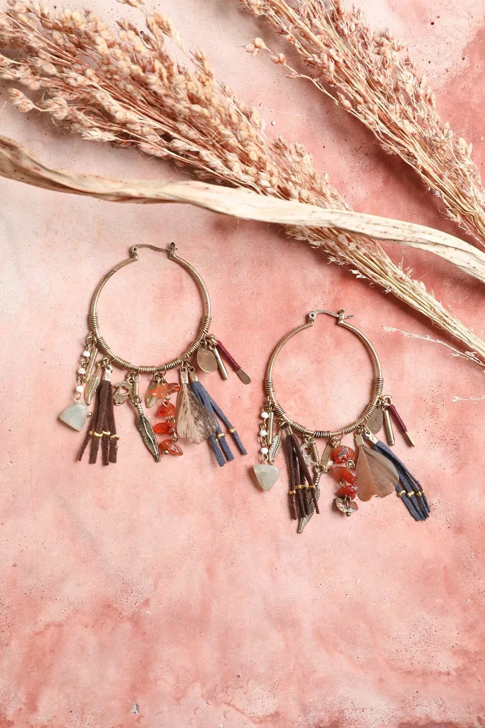 Carnelian & Jade Fringe Hoop Earrings