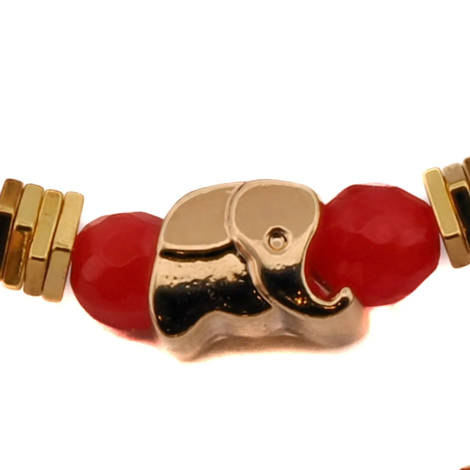 Carnelian Stone Beaded Ra & Elephant Charm Bracelet Set