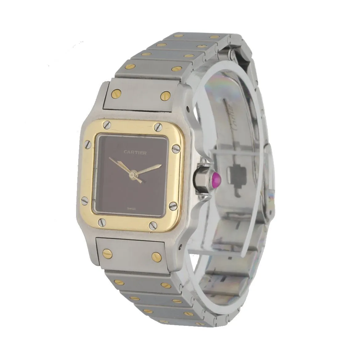 Cartier Santos Two Tone Burgundy Dial Ladies Watch
