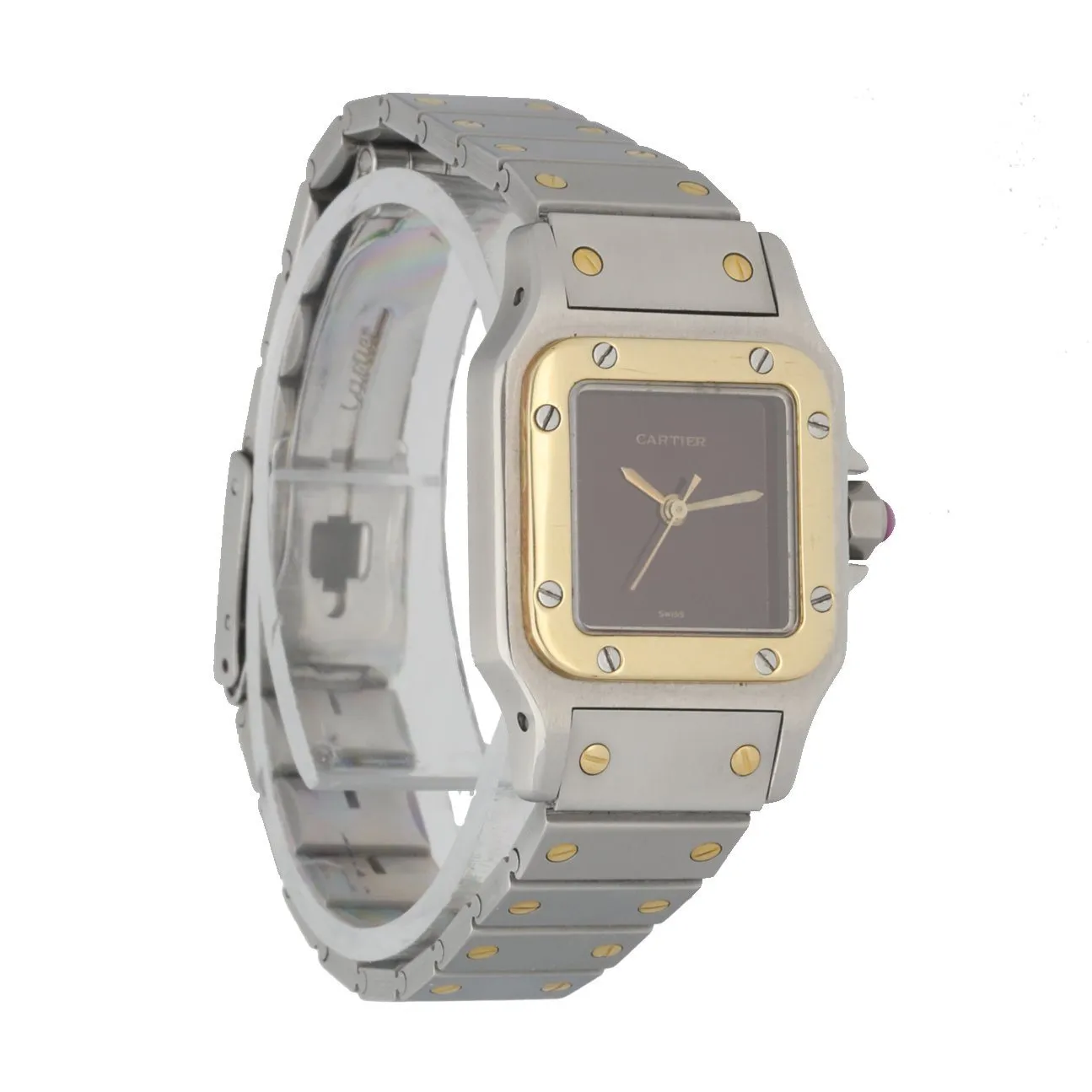 Cartier Santos Two Tone Burgundy Dial Ladies Watch