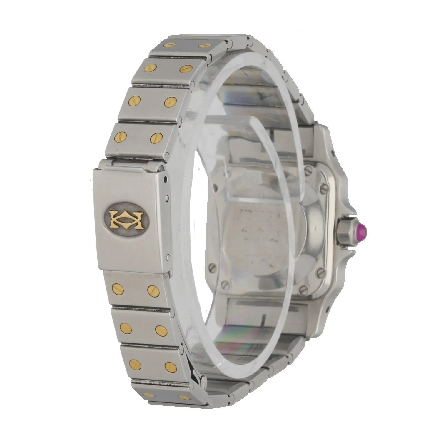 Cartier Santos Two Tone Burgundy Dial Ladies Watch