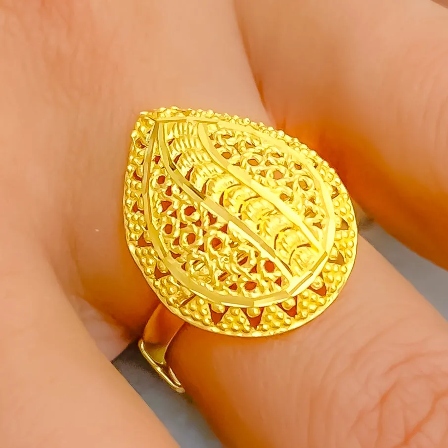 Charming Sleek 22k Gold Semi Statement Ring