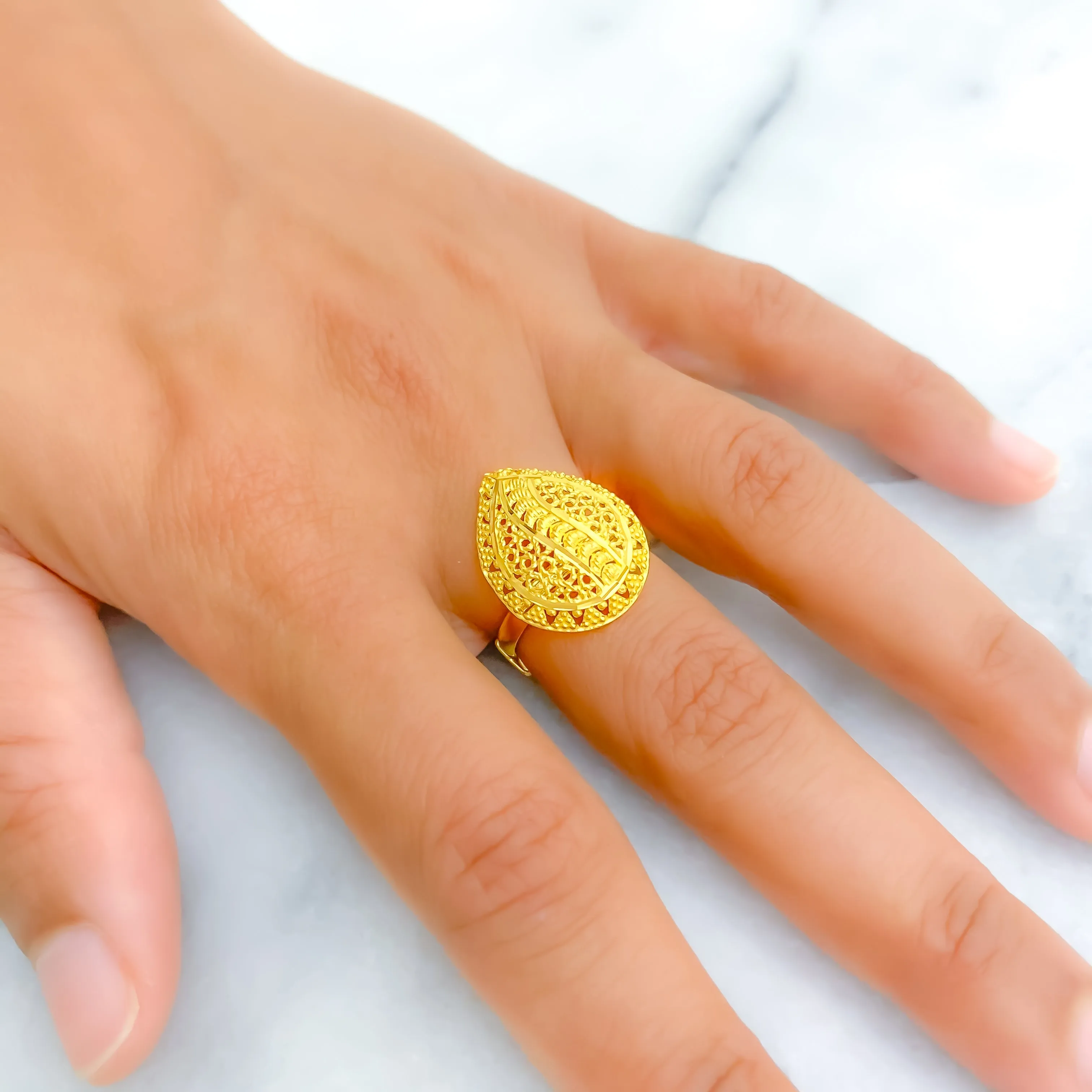 Charming Sleek 22k Gold Semi Statement Ring
