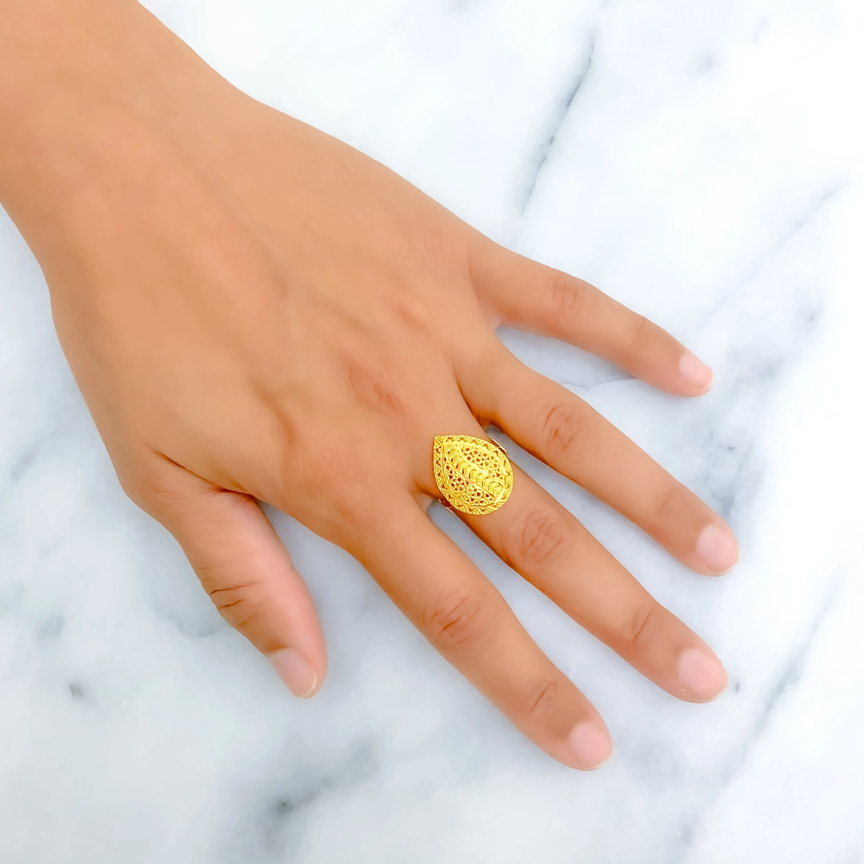 Charming Sleek 22k Gold Semi Statement Ring