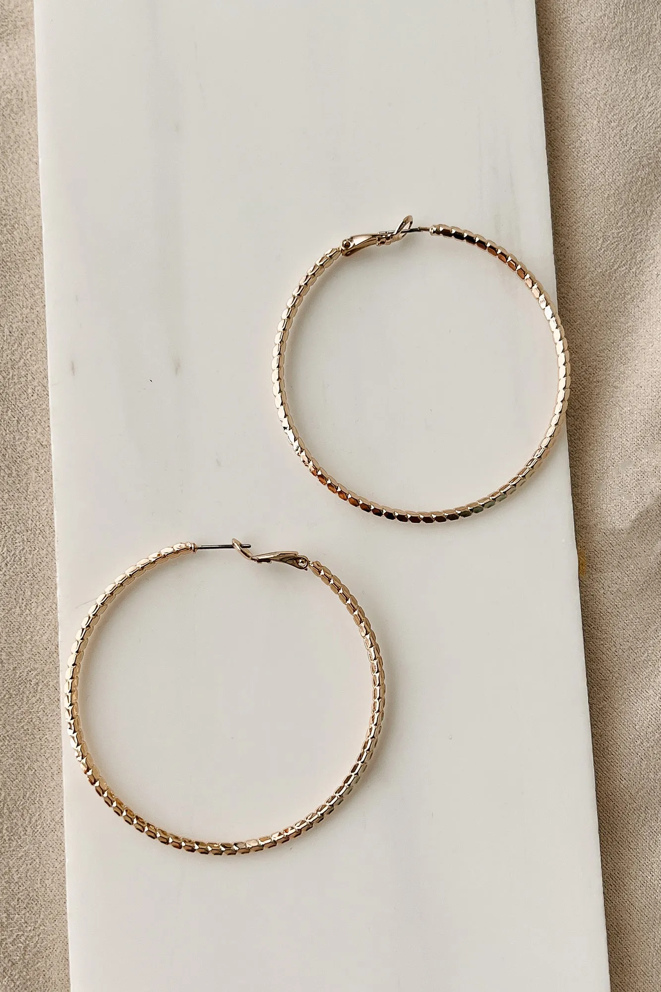 Chic Minimalism Textured Hoop Earrings (Gold)