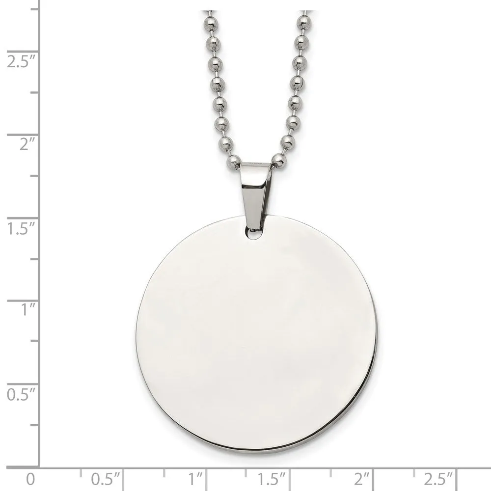 Chisel Stainless Steel Brushed and Polished Reversible Round 2mm Dog Tag on a 24 inch Ball Chain Necklace
