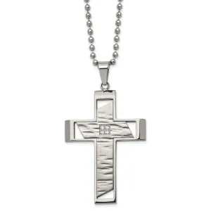 Chisel Stainless Steel Brushed Polished and Textured with CZ Cutout Cross Pendant on a 22 inch Ball Chain Necklace