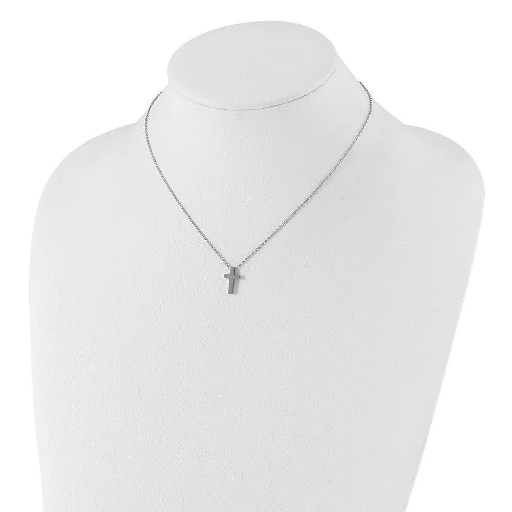 Chisel Stainless Steel Polished Cross Pendant on a 16 inch with 1 inch extension Cable Chain Necklace