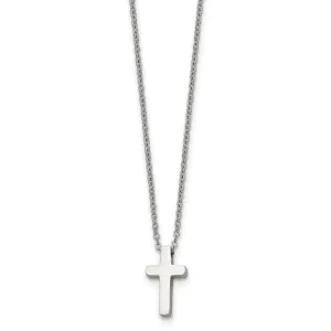 Chisel Stainless Steel Polished Cross Pendant on a 16 inch with 1 inch extension Cable Chain Necklace