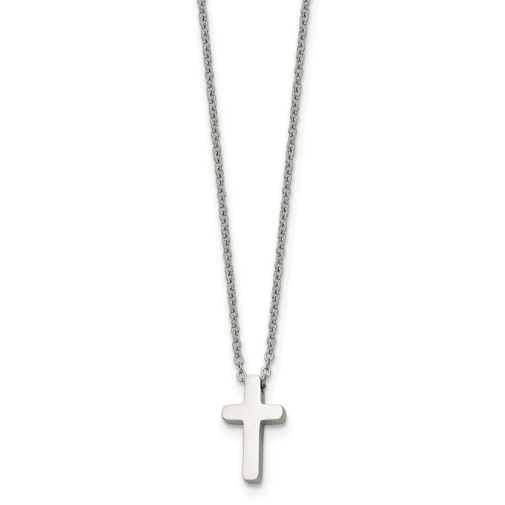 Chisel Stainless Steel Polished Cross Pendant on a 16 inch with 1 inch extension Cable Chain Necklace