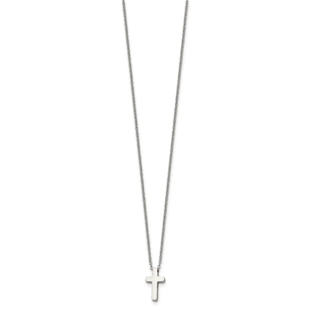 Chisel Stainless Steel Polished Cross Pendant on a 16 inch with 1 inch extension Cable Chain Necklace