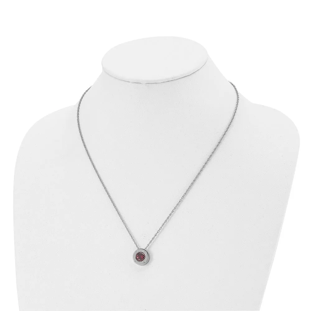 Chisel Stainless Steel Polished CZ January Birthstone Circle Pendant on a 20 inch Multi-Link Chain Necklace