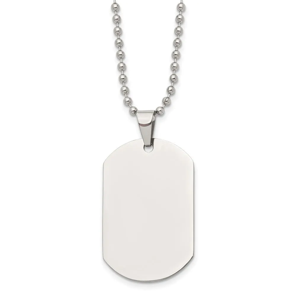 Chisel Stainless Steel Polished Dog Tag on a 24 inch Cable Chain Necklace