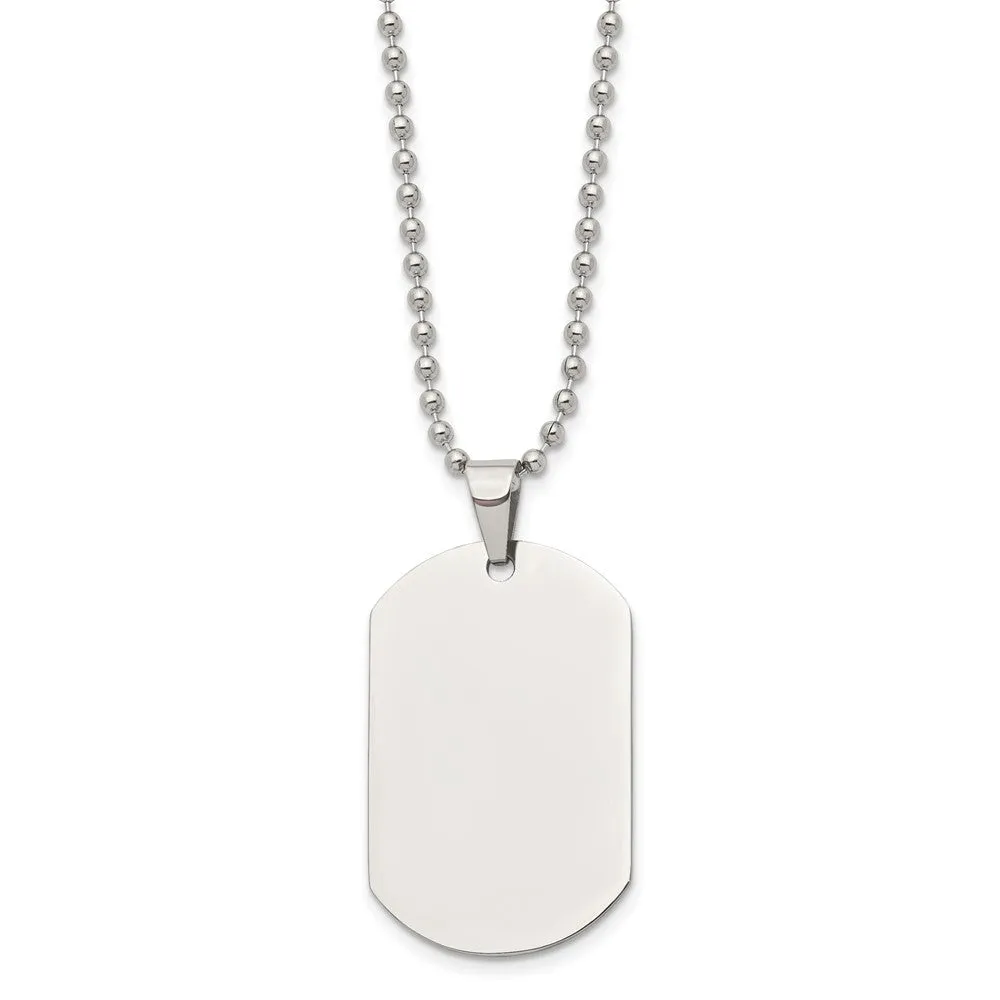 Chisel Stainless Steel Polished Dog Tag on a 24 inch Cable Chain Necklace