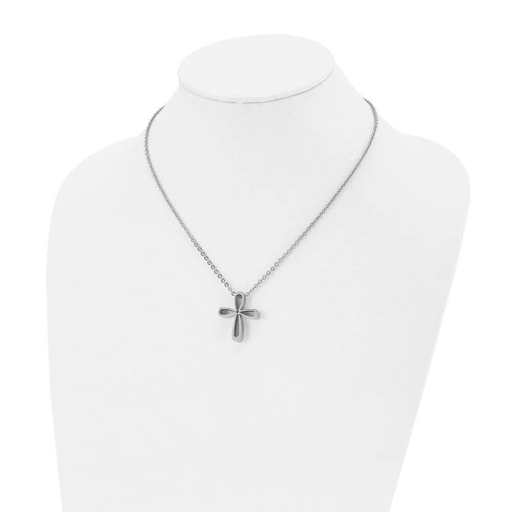 Chisel Stainless Steel Polished Open Cross Pendant on a 18 inch Cable Chain Necklace