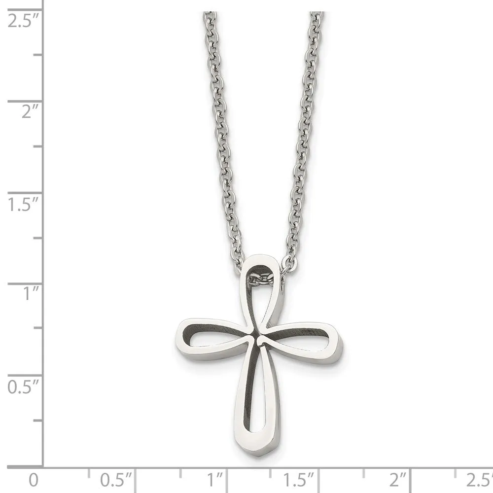 Chisel Stainless Steel Polished Open Cross Pendant on a 18 inch Cable Chain Necklace