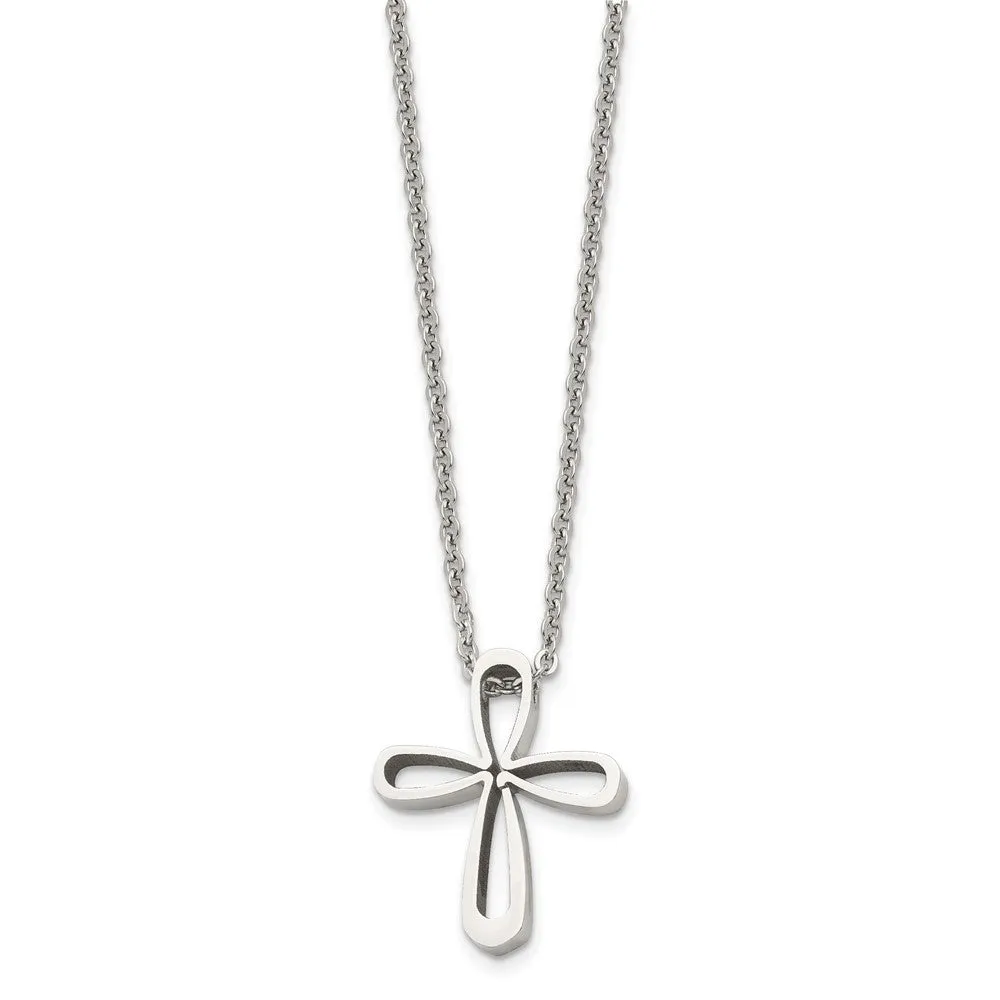 Chisel Stainless Steel Polished Open Cross Pendant on a 18 inch Cable Chain Necklace