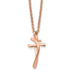 Chisel Stainless Steel Polished Rose IP-plated Twisted Cross Pendant on a 18.25 inch Cable Chain Necklace