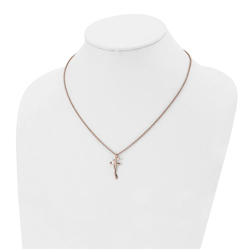Chisel Stainless Steel Polished Rose IP-plated Twisted Cross Pendant on a 18.25 inch Cable Chain Necklace