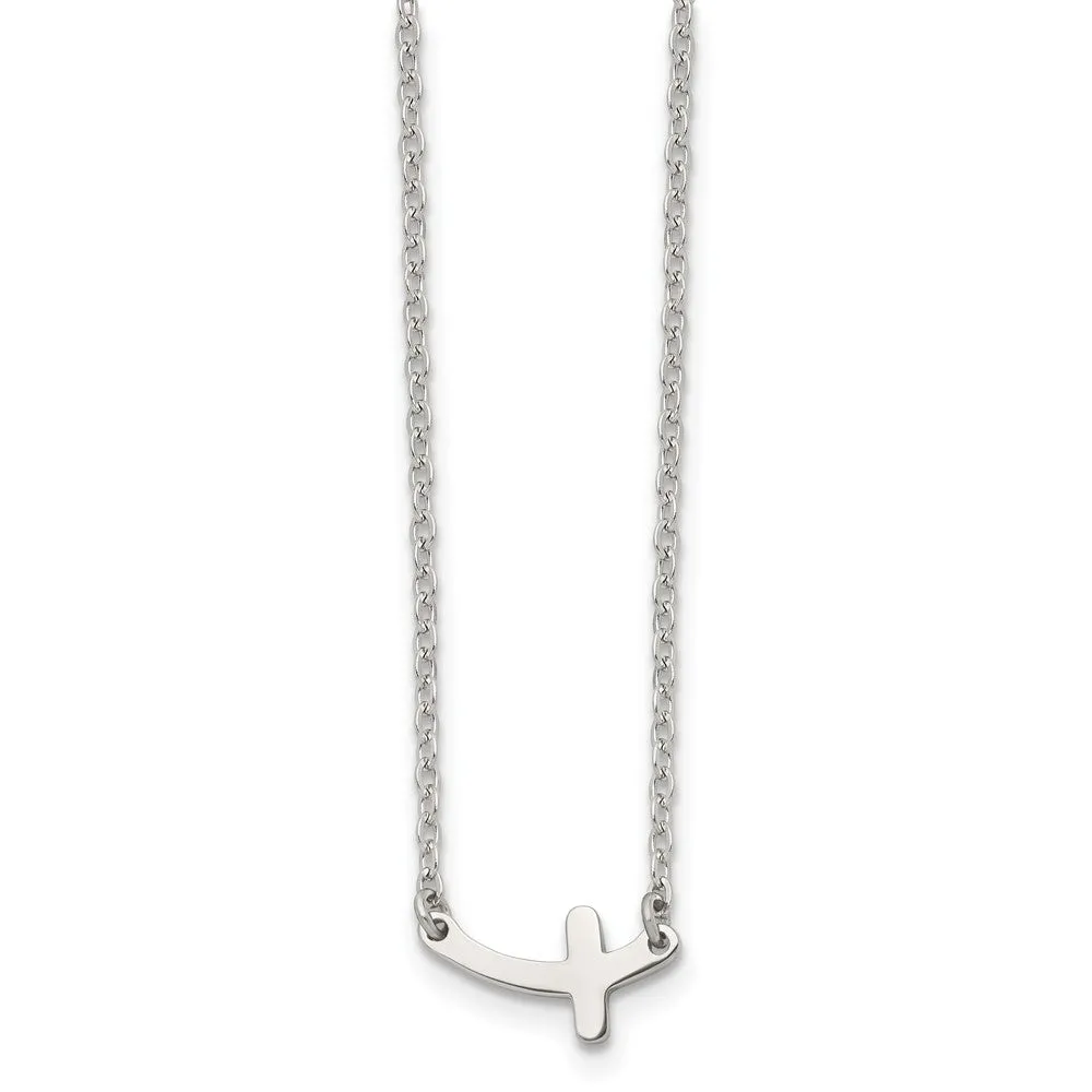 Chisel Stainless Steel Polished Sideways Cross on a 18 inch Cable Chain Necklace