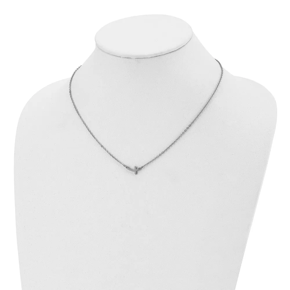 Chisel Stainless Steel Polished Sideways Cross on a 18 inch Cable Chain Necklace