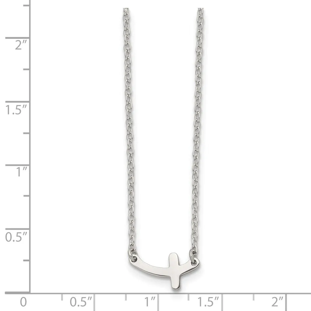 Chisel Stainless Steel Polished Sideways Cross on a 18 inch Cable Chain Necklace