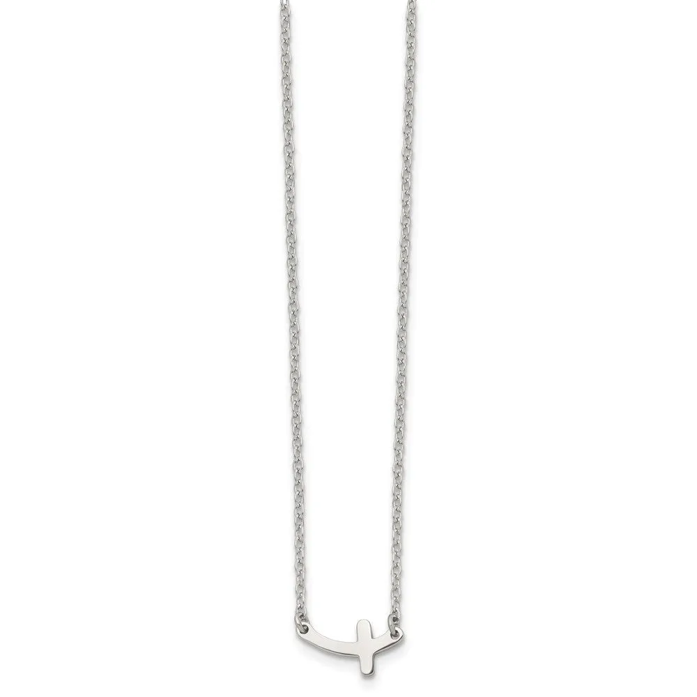Chisel Stainless Steel Polished Sideways Cross on a 18 inch Cable Chain Necklace