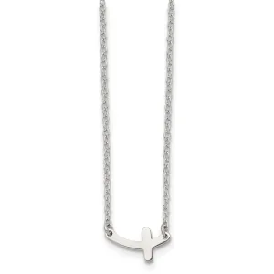 Chisel Stainless Steel Polished Sideways Cross on a 18 inch Cable Chain Necklace