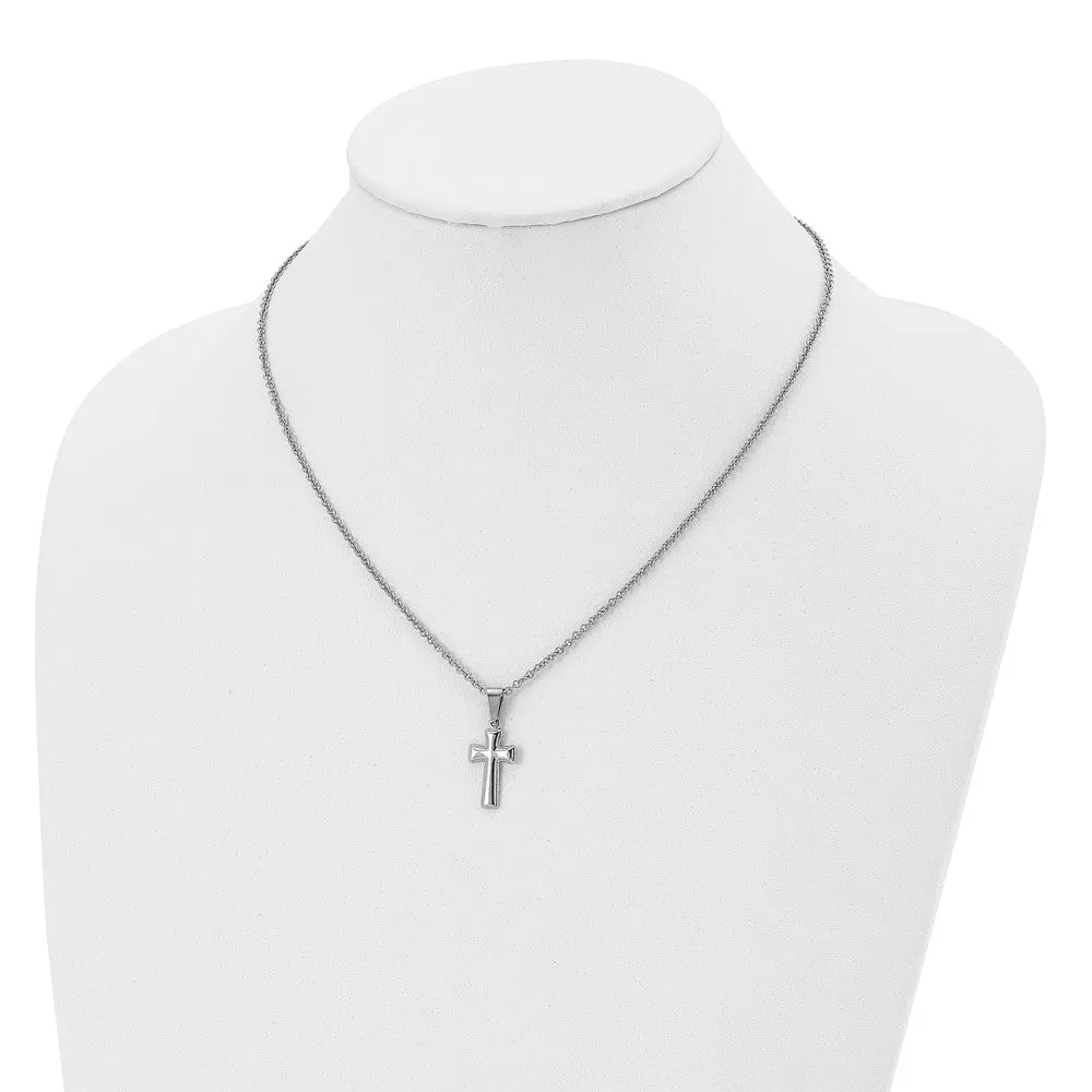 Chisel Stainless Steel Polished Small Pillow Cross Pendant on a 18 inch Cable Chain Necklace