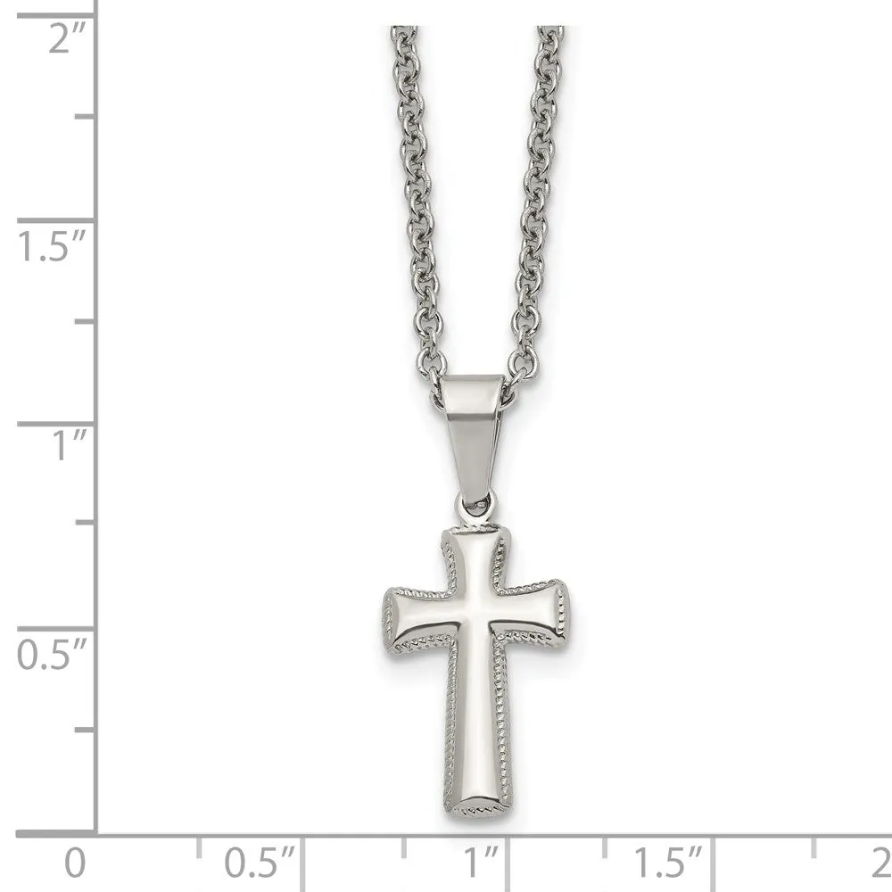 Chisel Stainless Steel Polished Small Pillow Cross Pendant on a 18 inch Cable Chain Necklace