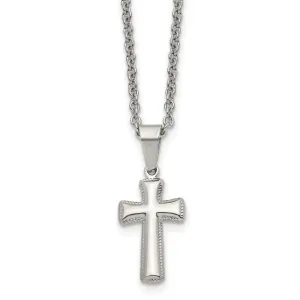 Chisel Stainless Steel Polished Small Pillow Cross Pendant on a 18 inch Cable Chain Necklace