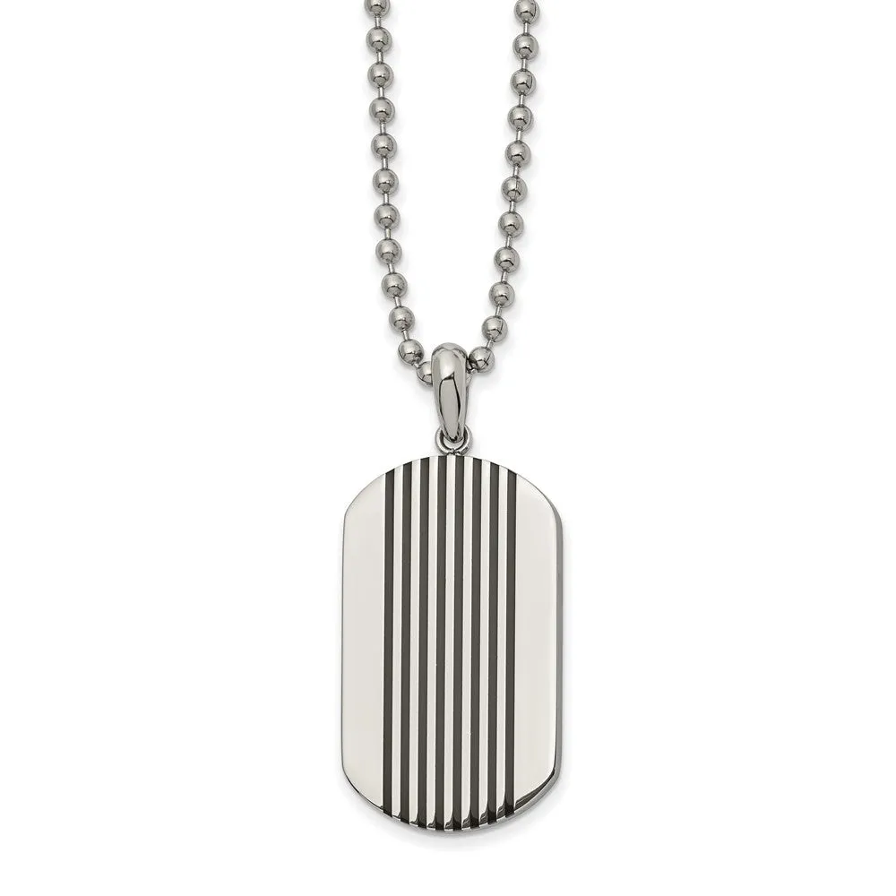 Chisel Stainless Steel Polished with Black Enamel Stripes Dog Tag on a 22 inch Ball Chain Necklace