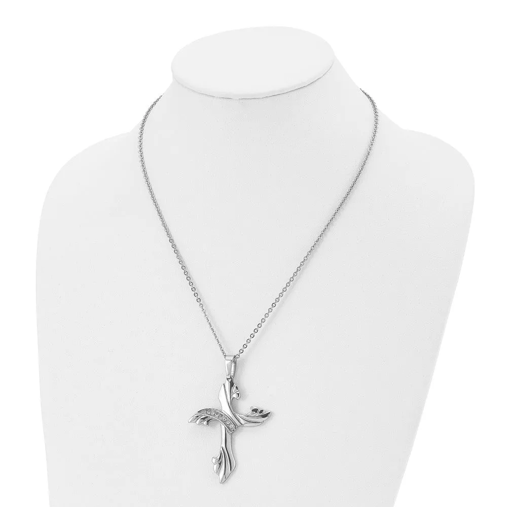 Chisel Stainless Steel Polished with CZ Swirl Cross Pendant on a 20 inch Cable Chain Necklace