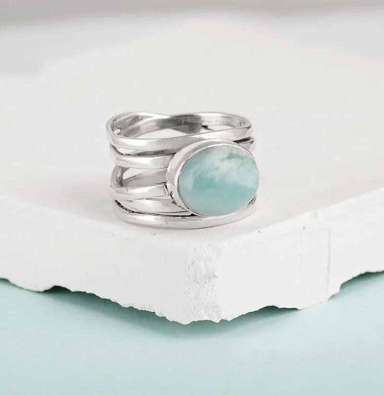 Chunky Aquamarine Wrap Ring Sterling Silver