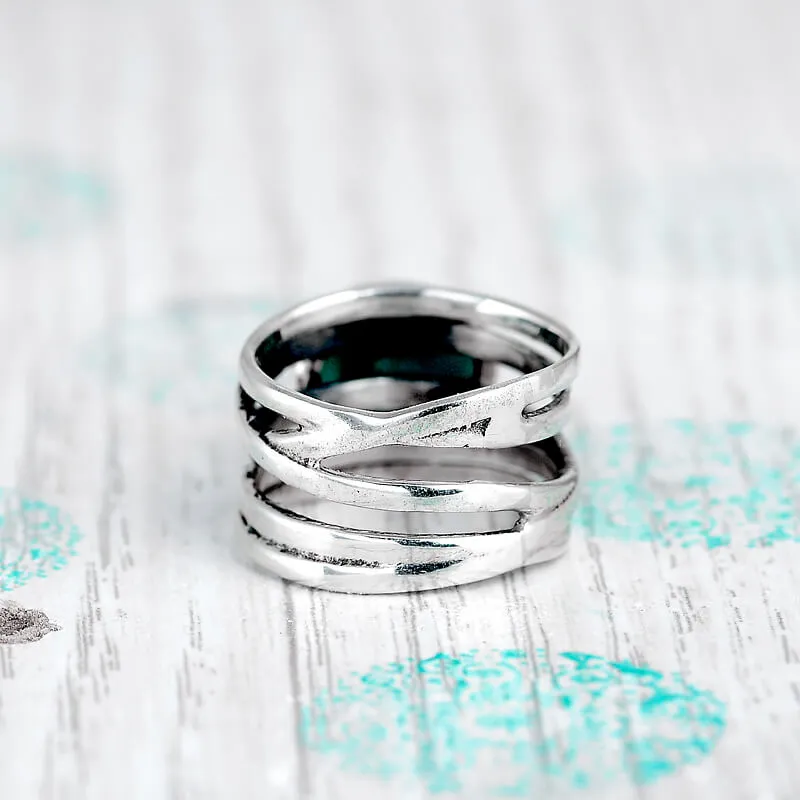 Chunky Aquamarine Wrap Ring Sterling Silver