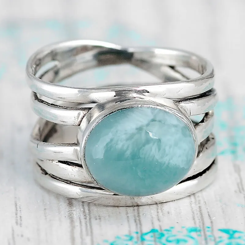 Chunky Aquamarine Wrap Ring Sterling Silver