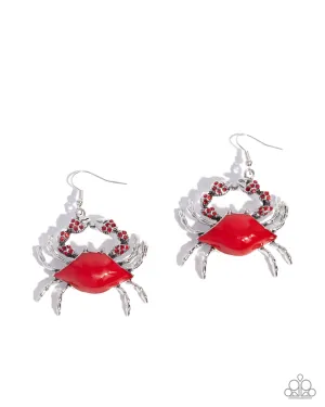 Colorful Crab - Red - Painted and Rhinestone Creature Paparazzi Fishhook Earrings