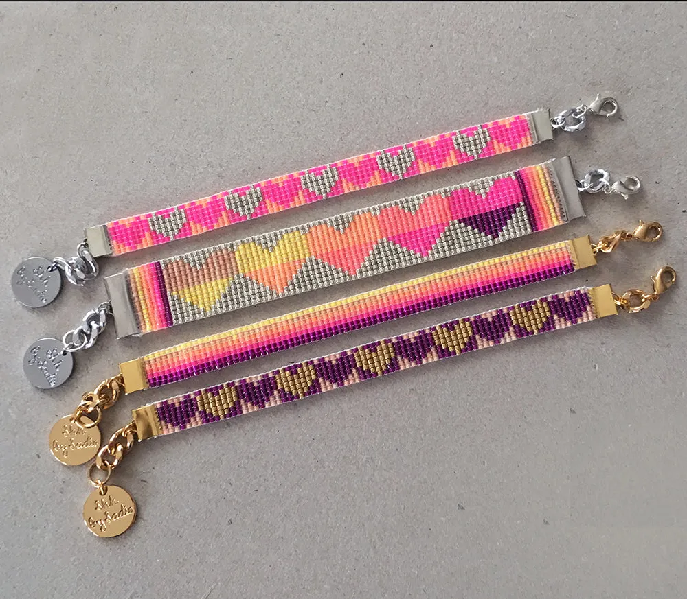Colorful Rainbow Heart Bracelets: Handmade Designer Jewelry with Gold or Silver Chain