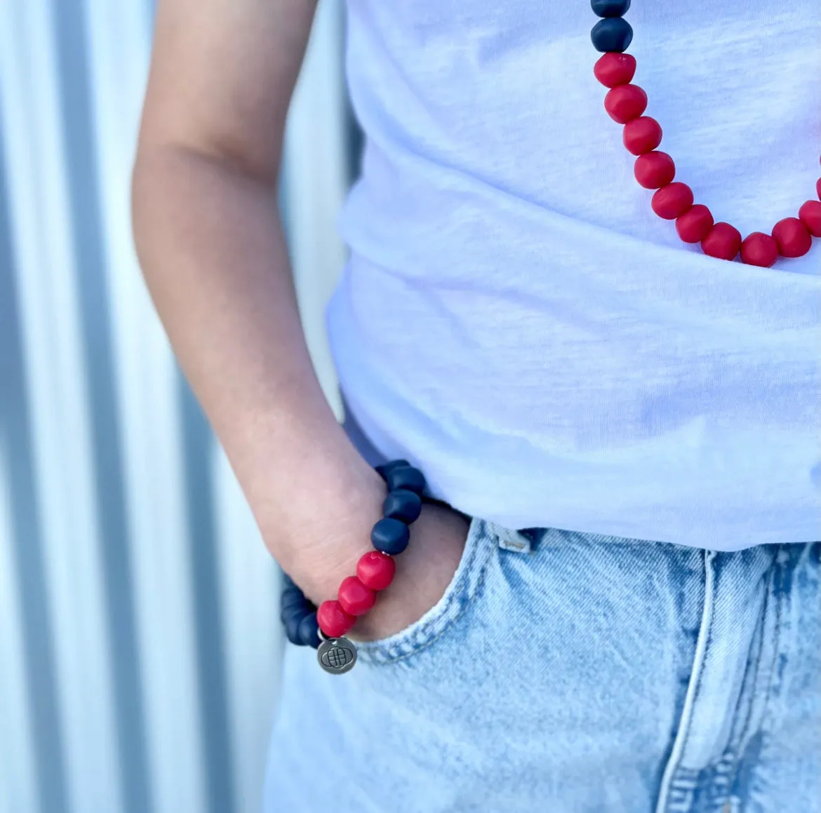 COLOUR BLOCK ROCK BRACELET NAVY/ RED