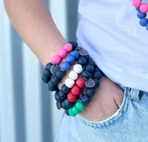 COLOUR BLOCK ROCK BRACELET NAVY/ RED
