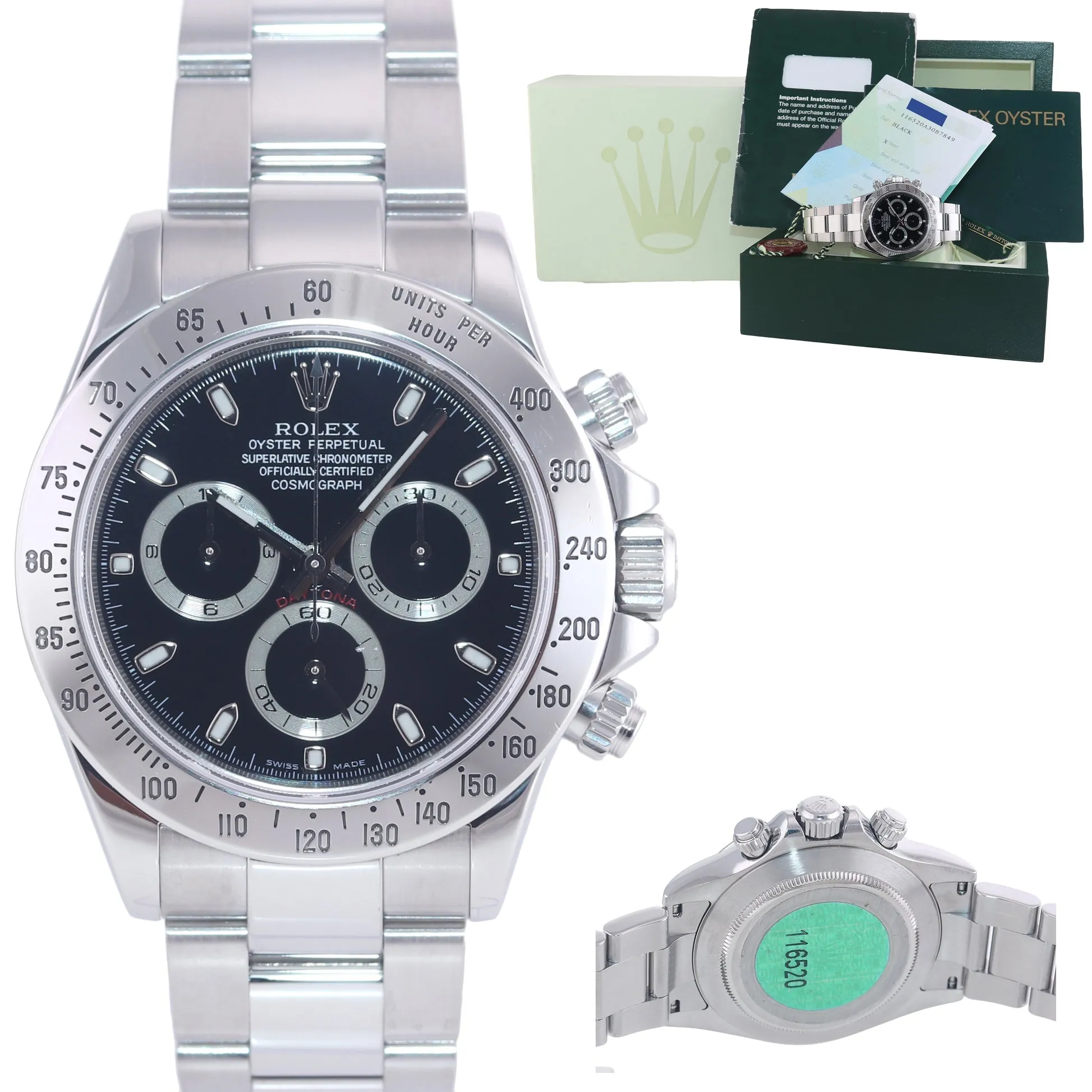 Copy of PAPERS Rolex Daytona 116520 Black Chrono 40m Steel Watch Box CASEBACK STICKER