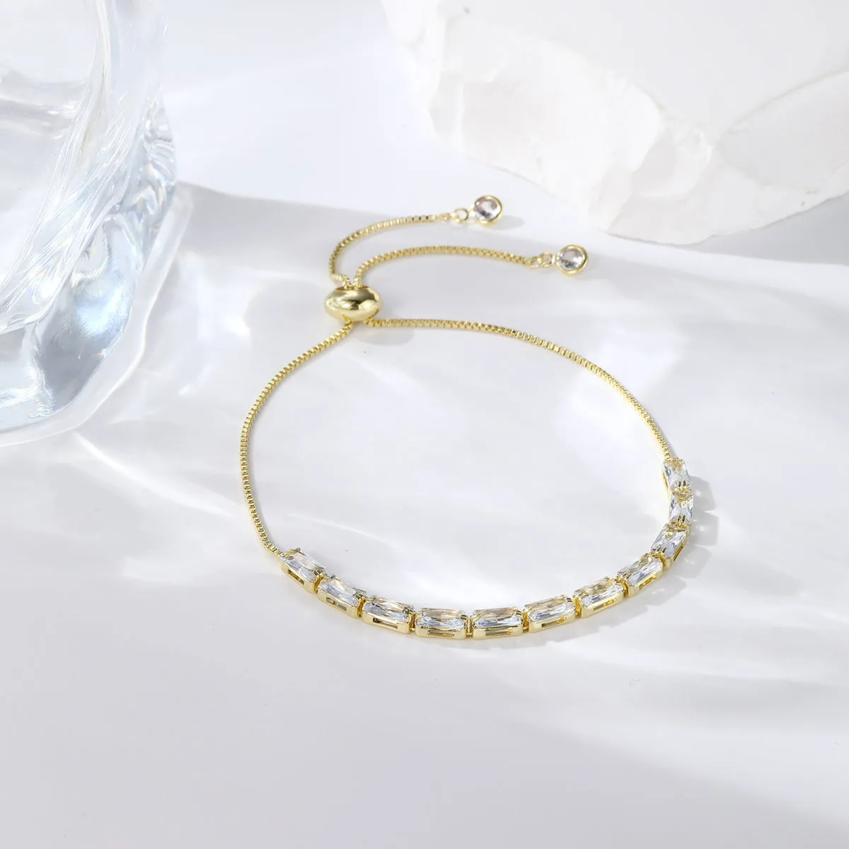 Crystal & 18K Gold-Plated Rectangle Adjustable Bracelet